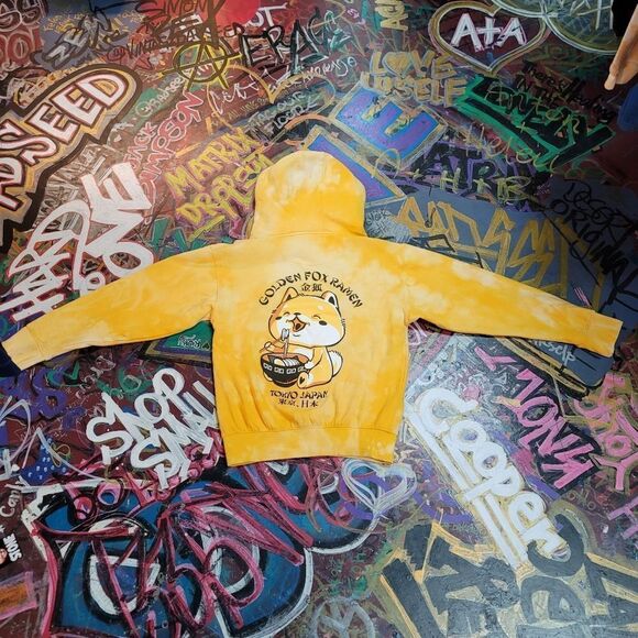 Golden Fox Ramen Tokyo Japan in-house yellow reverse tie-dye hoodie: size small - Picture 7 of 10